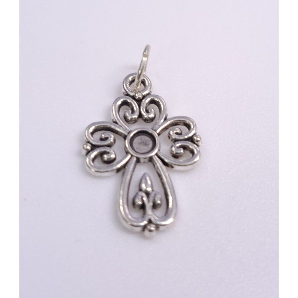SilverTone Filigree Cross Charm Pendant Earrings Set Christian Religious Jewelry